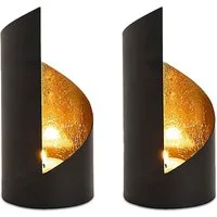 Amagohome Teelichthalter Teelichthalter Set 2-teilig Kerzenhalter zylindrisch Metall schwarz ma (2 St)