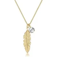 Elli Kette mit Anhänger Feder Boho Schmuck Geschenk mit Kristallen von Swarovski®925 Silber, Boho