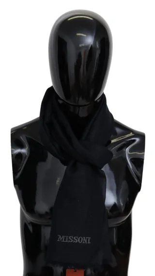 Missoni Echarpe unisexe à franges en laine noire pour hommes, pour envelopper le cou.