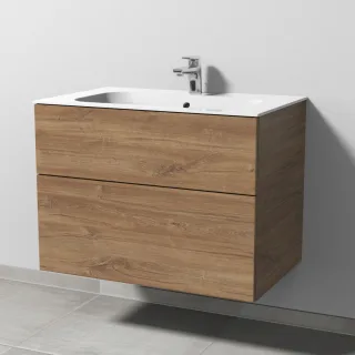 Sanipa 3way Keramik-Set Finion Keramik-Waschtisch und Unterbau mit 2 Auszügen, Eiche-Kansas SM40059