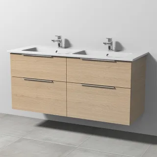 Sanipa 3way Keramik-Set Venticello Keramik-Doppelwaschtisch und Unterbau mit 4 Auszügen, Eiche-Nordi UM32848