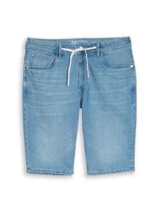 Denim Tom Tailor - TTAEDAN STRAIGHT Jeans Shorts mit Kordelzug light stone blue denim - Gr. - XXL
