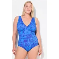 Ulla Popken Badeanzug Badeanzug Muscheln V-Ausschnitt Softcups recycelt