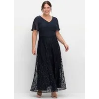 Sheego Etuikleid Abendkleid Kurzarm mit Stickerei und Pailletten am Rock
