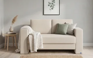 BRUNO Schlafsofa 120cm in Beige | Kubus | stabiles Massivholz & Boxspringkomfort