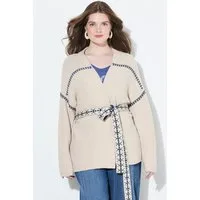 Ulla Popken Strickjacke Strickjacke Zierstreifen Oversized Bindegürtel