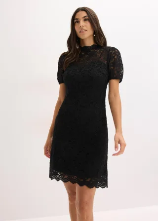 bonprix Spitzenkleid, schwarz, Gr.38, Romantisches Spitzenkleid mit kurzen Ärmeln und Muschelkante am Saum sowie Ärmel
