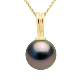 Perlenanhänger aus Gelbgold und echter Tahiti-Zuchtperle, rund 10–11 mm