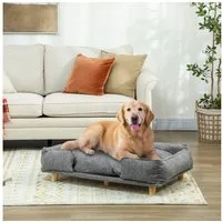 PawHut Tierbett für große Hunde unter 30 kg, Holzbeine, Polyester, mit abnehmbarem Sitzkissen, Dunkelgrau