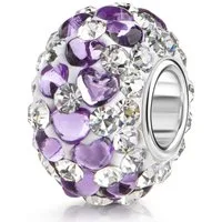 Materia Bead Strassperle Herzen Silber Lila Glitzereffekt 1596, Hülse aus 925 Sterling Silber