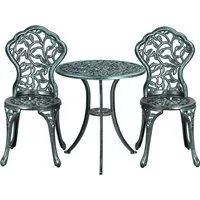 Yaheetech Balkonset 3er Gartenmöbel-Set, 2 Stühle & 1 Runder Tisch, Bistroset aus Aluminiumguss Gartengarnitur für 2 Personen