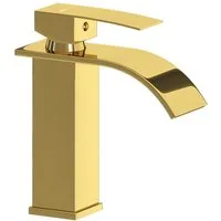 Lomadox Waschtischarmatur FAUCET-140 Edelstahl Waschbeckenarmatur 18,5 cm hoch in Goldfarben, glänzend