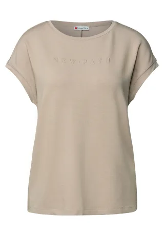 Street One - T-Shirt mit Glitzerdetails morning beige - Gr. - 36