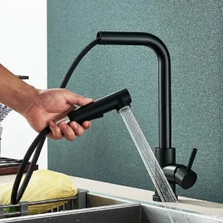 304 Stainless Steel Pull-out Faucet with 2 Modes Pull Out Kitchen Sink Faucet Stainless Steel Hot Cold Water Mixer Tap S