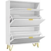 FUROKOY Schuhbank Schuhschrank Schuhregal mit Klappen und Fächern, Schuhkipper für Eingangsbereich, Flur, 80x24x118.5cm, Weiß