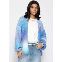 SASSYCLASSY Cardigan Offener Cardigan mit Farbverlauf für Damen Weiche Strickjacke im lockeren Schnitt mit Ballonärmeln Pink Blau