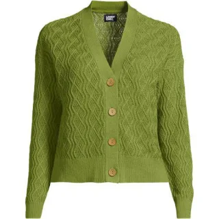 Cardigan aus Leinenmix, Damen,  Grün, Baumwolle/Leinen/Baumwoll-Mischung, by Lands' End