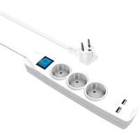 Maxtrack Steckdosenleiste (Kabellänge 5 m), 3-fach Steckdosenleiste mit flachem Winkelstecker und 2x USB