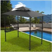 FIVMEN Grillpavillon Grillhaus mit Doppeldach & Ablagen, 2,45 x 1,53 m, Grau