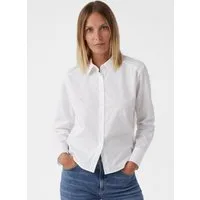 comma Langarmbluse Bluse Verkürzte Popeline-Bluse mit Strassapplikation