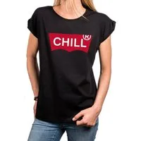 MAKAYA Print-Shirt Damen Kurzarm Sommer Top Aufdruck Chill Motiv Modern Oversize Tunika Große Größen