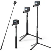 Akaso Action Cam-Halterung 2-in-1 Selfie-Stick 120 cm & Stativ 19 cm für Action Cams, (4-tlg., 27.5-120cm, Kompatibel mit AKASO, GoPro & DJI)