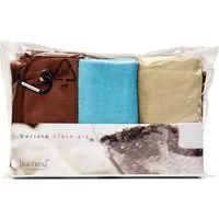 JOEFREX Geschirrtuch Barista Tuch Set - 4 in 1, 1 x braun 60 x 40 cm - 2 x blau 25 x 25 cm -1 x beige 40 x 40 cm