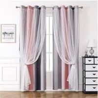 TUWENA Verdunkelungsvorhang Verdunkelungsvorhänge, Glänzend Sterne Vorhänge Farbverlauf 2er Set, Sterne Pattern Mix Weiß Voile Vorhänge mit Ösen Schlafzimmer Gardinen