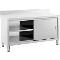 Royal Catering Arbeitstisch Arbeitsschrank 150 x 60 cm Edelstahl Aufkantung Schiebetüren Gastro