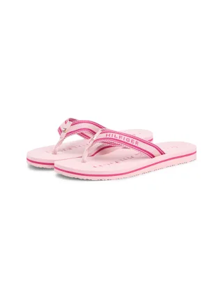 Tommy Hilfiger Zehentrenner "TH WEBBING SUMMER SANDAL" Sommerschuh, Strandschuh, Dianette mit Streifen und Logoschriftzug