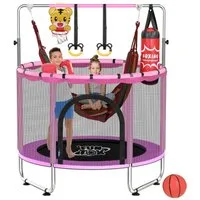 Insma Kindertrampolin Kinder Jumpingtrampolin Indoor Trampolin, Ø 140 cm, mit Sicherheitsnetz, Schaukel,Basketballkorb,Ring, Sandsack bis 200kg