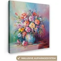 OneMillionCanvasses® Leinwandbild Blumen - Kunst - Malerei - Frühling - Blumenstrauß, Fotodruck (1 St), Leinwand Bilder Klein, Wand Dekoration Aesthetic 30x20 cm