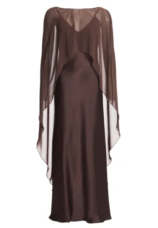 SWING - Abendkleid aus Satin mit abnehmbarem Chiffon Cape chocolate brown - Gr. - 36
