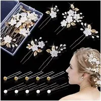 MOPUEA Haarnadeln 15 Stück Haarschmuck Hochzeit Set mit Perlen und Blume, Set, 15-tlg., U-förmig Haarspangen Strass, Haarnadeln für Braut und Brautjungfe