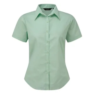 Premier Damen Kurzarm Popeline Bluse / Arbeitshemd (Wasserblau)