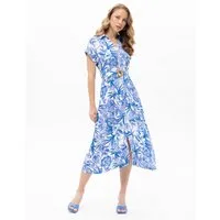 Passioni Hemdblusenkleid mit blauen Blumen Print Hemdblusenkleid mit kurzen Ärmeln und floralem Print