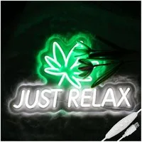 MUPOO LED Dekolicht Cannabis Just Relax Neon Schild mit Dimmbar Schalter LED Nachtlicht, USB Stromversorgung, LED fest integriert, Acryl Neonlicht Wanddecor
