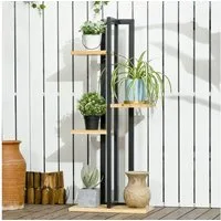 Outsunny Pflanzentreppe aus Holz, mehrstöckig (110 cm hoch Blumenständer, 1 St., 4-Etagen Pflanzenständer), für Garten Balkon, Schwarz+Naturholz