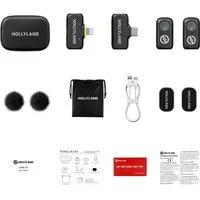Hollyland Mikrofon LARK A1 kabelloses Mikrofon-System, 48 kHz/24-Bit Audioqualität, 200 m (650 ft) LOS-Reichweite, App-Steuerung