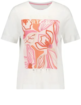 GERRY WEBER Collection - Softes T-Shirt mit Frontprint und Ziersteinchen beige/pink/weiß - Gr. - 42