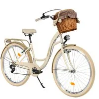 Milord Cityrad Milord City Fahrrad Weidenkorb Damen, 28/26 Zoll, Creme-Braun, 7-Gang, 7 Gang, (Fahrradständer, Gepäckträger, Klingel, Korb, Kotflügel)