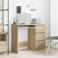 furnicato Schreibtisch Eleganter PC-Tisch 90x45x76 cm in Sonoma-Eiche, Holzwerkstoff (1-St), Schreibtisch mit 3 Schubladen für Kinderzimmer und Bürobereiche