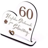 Dekolando Deko-Schriftzug 60 Jahre Deko Herz Aufsteller 15cm x 15cm - Geburtstag 60. Tischdeko (weiß, 2tlg)