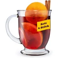 KONZEPT Teeglas Teegläser mit Henkel, Kaffeegläser, Cocktailgläser 400 ml., 6-tlg., Set 4/6 Stk. Perfekt für Tee, Kaffee, Glühwein, Cappuccino