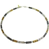 traumschmuck Kette ohne Anhänger 227g Halskette Edelstein Rechteck Lava silber schwarzgrau gold (Geschenk, Muttertag, Weihnachten, Geburtstag, Valentinstag, incl. Schmuckbox), handgefertigt, Made in Germany