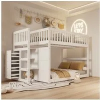 Merax Etagenbett 140x200cm mit Stauraum (1-St., Jugendbett), Kinderbett Hochbett mit sicherer Treppe und hohem Rausfallschutz