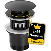 Bürstenking Ablaufgarnitur Ø 63/66 mm – Push-Open Ablaufventil - mit & ohne Überlauf & Haarsieb Push-Open / Pop-Up