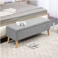 HOMCOM Sitzbank mit Stauraum, 110 x 39 x 45 cm (Truhenbank, 1-St., Polsterbank), Gummiholz Grau 110 x 39 x 45 cm