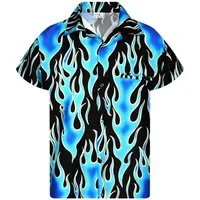King Kameha Hawaiihemd Flames Wild Funky Hawaii-Hemd Kurzarm Front-Tasche Stylish Unisex