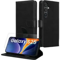 kwmobile Etui Kunstleder Handyhülle für Samsung Galaxy S25 Hülle, Brieftaschen Schutzhülle aus PU-Leder mit Displayschutz
